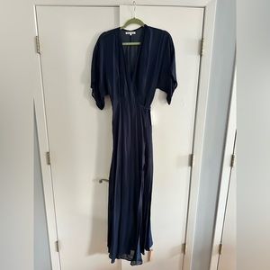 NWT Reformation Winslow Navy Maxi Wrap Short Sleeve Dress Large